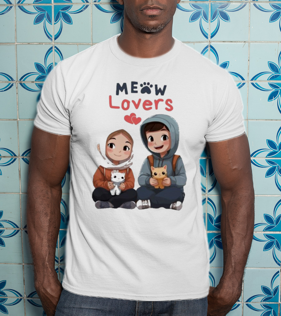 Meow Lovers Cute Boy And Girl With Kittens T-Shirt