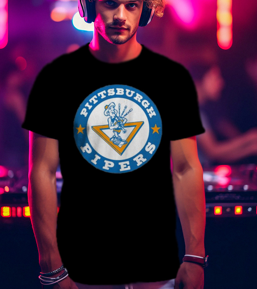 Pittsburgh Pipers Basketball Team Classic Logo With Bagpiper And Star Emblems T-Shirt