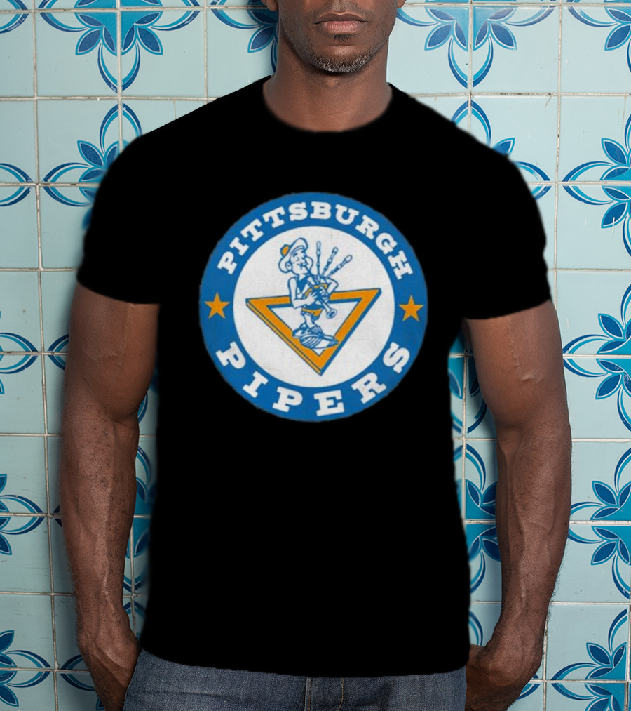 Pittsburgh Pipers Basketball Team Classic Logo With Bagpiper And Star Emblems T-Shirt
