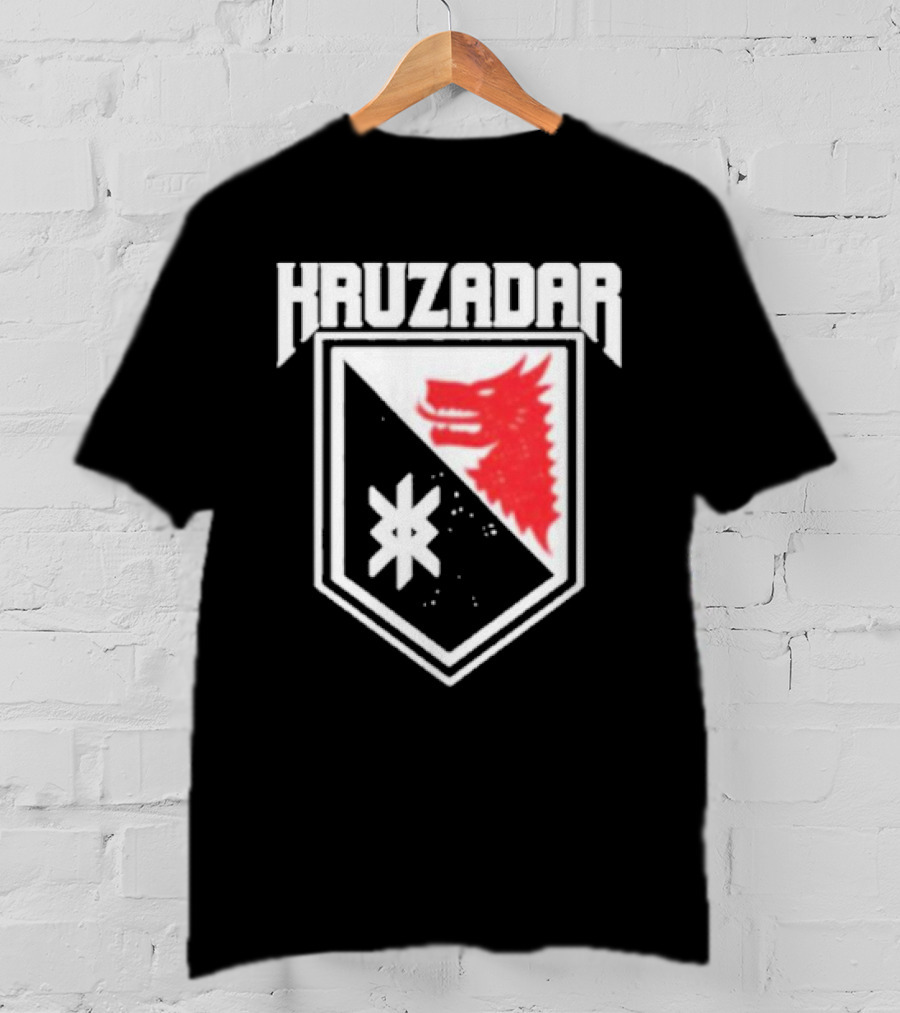 Kruzadar Shield With Red Wolf Emblem T-Shirt