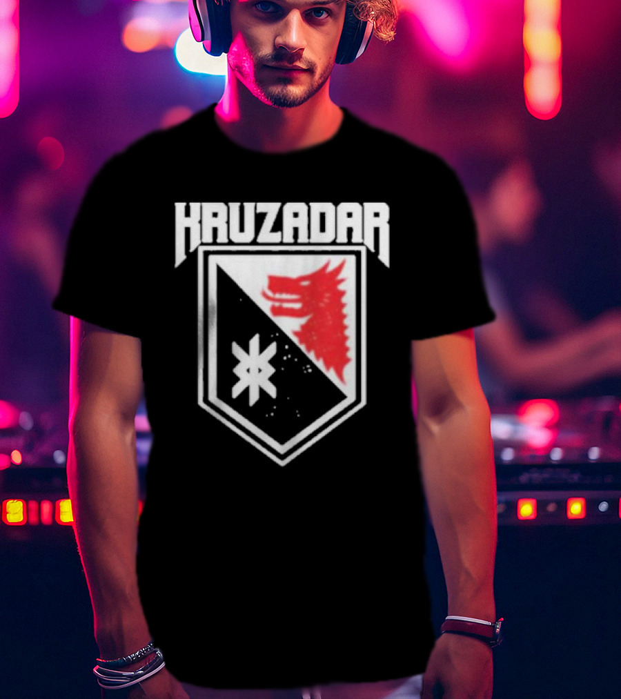 Kruzadar Shield With Red Wolf Emblem T-Shirt
