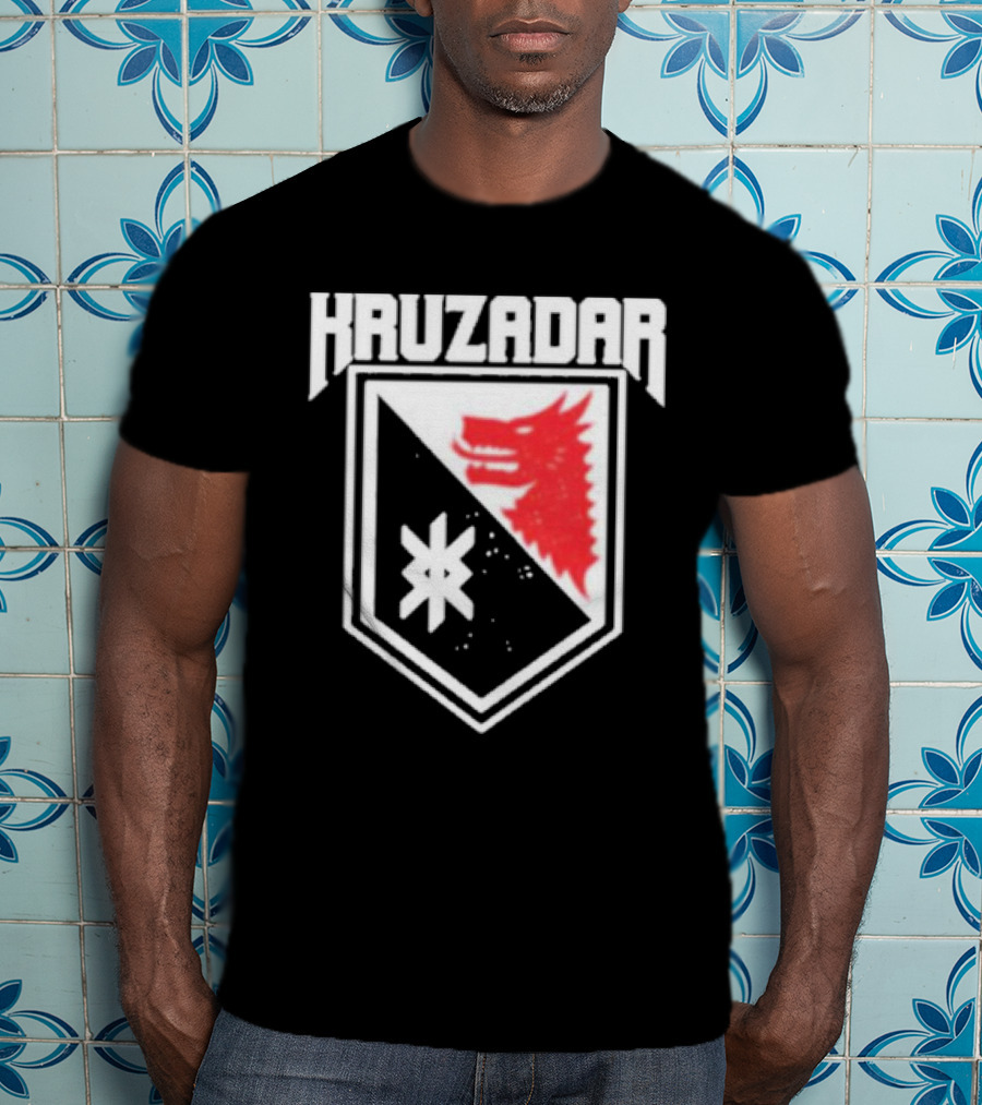 Kruzadar Shield With Red Wolf Emblem T-Shirt