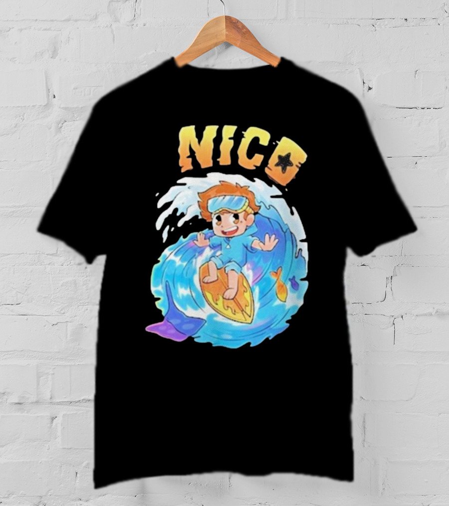 Nico Surfing In Ocean Wave Art With Cash And Nico Nico Starfish T-Shirt