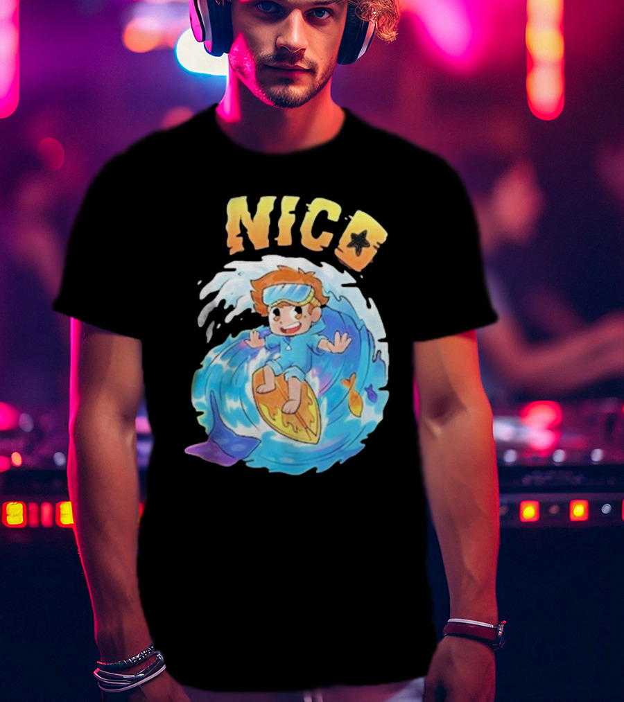 Nico Surfing In Ocean Wave Art With Cash And Nico Nico Starfish T-Shirt