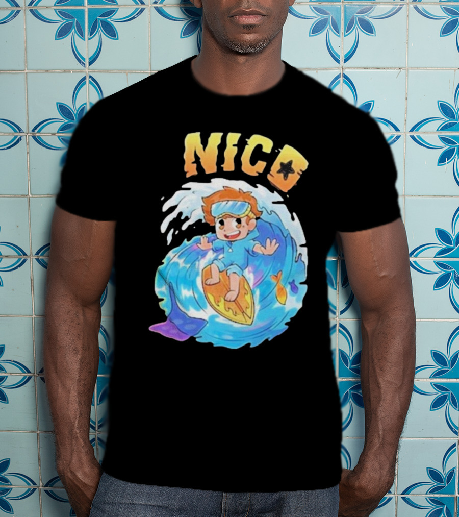 Nico Surfing In Ocean Wave Art With Cash And Nico Nico Starfish T-Shirt