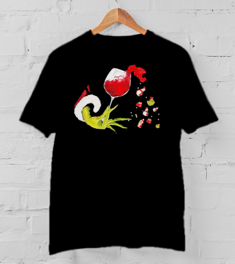 Grinch Hand Christmas Wine Glass Festive Holiday T-Shirt