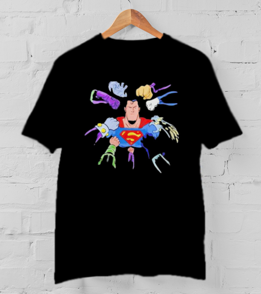 Superman Battling Multiple Foes With Iconic Super Strength T-Shirt