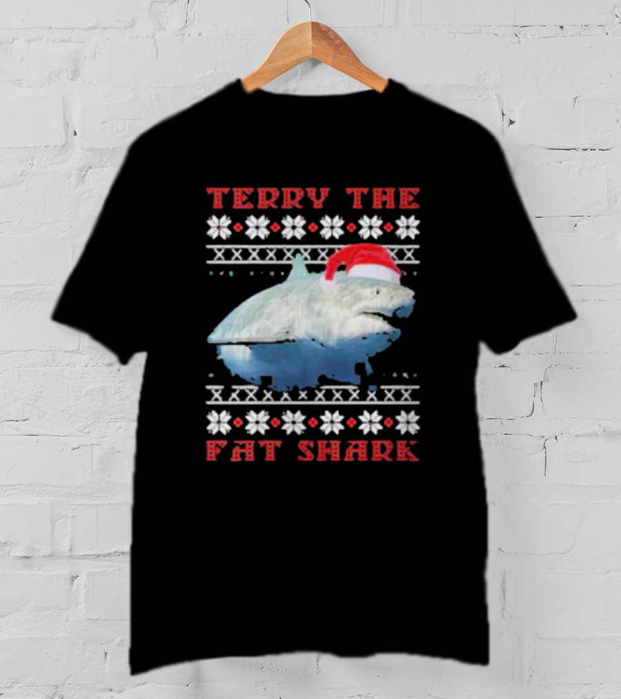 Terry The Fat Shark Christmas Santa Hat Snowflake T-Shirt