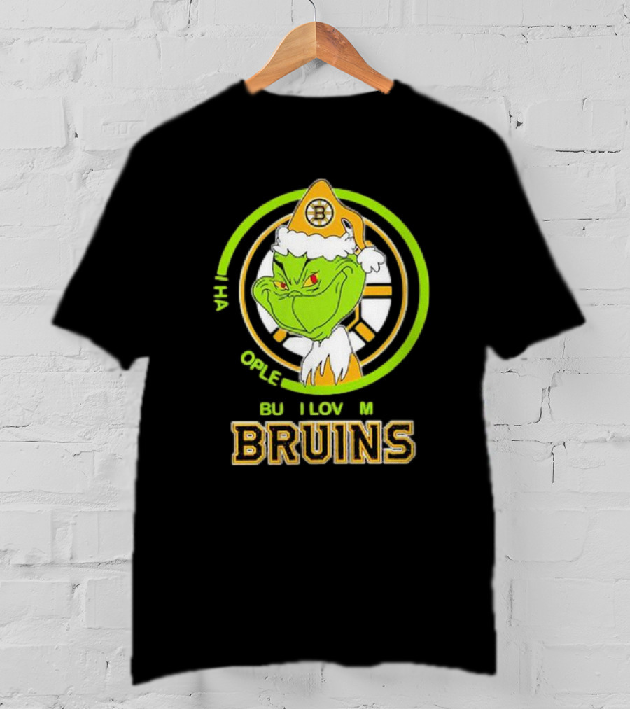 The Grinch Santa Boston Bruins I Hate People But Love My Hockey Team T-Shirt