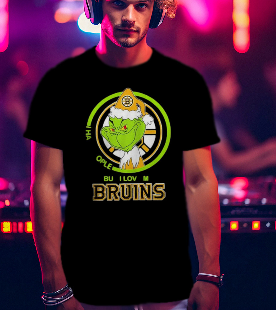 The Grinch Santa Boston Bruins I Hate People But Love My Hockey Team T-Shirt