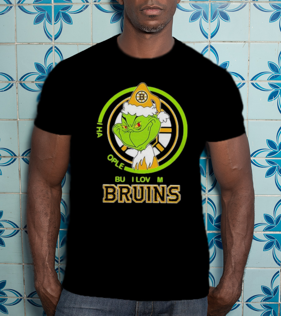 The Grinch Santa Boston Bruins I Hate People But Love My Hockey Team T-Shirt