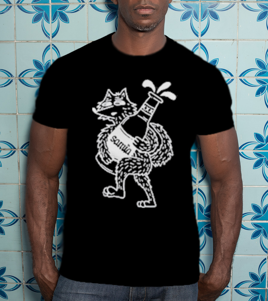 Drunk Wolf Sanmig Beer Bottle Character T-Shirt