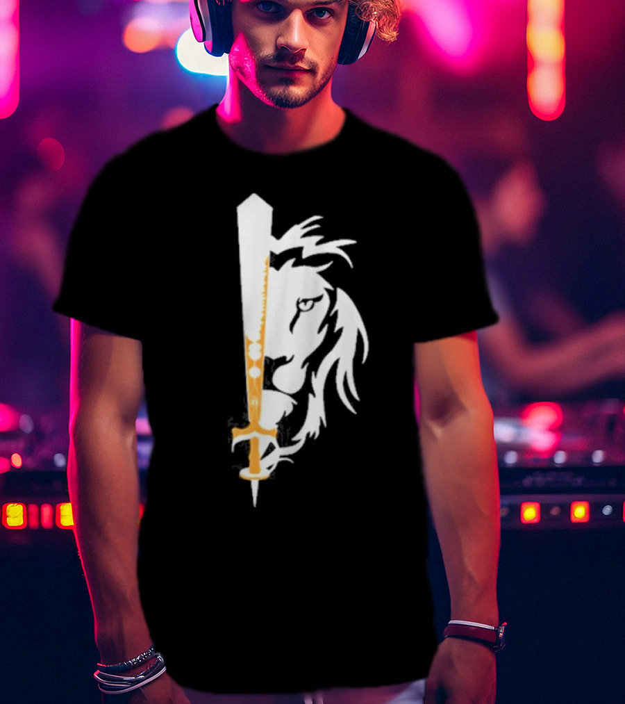 Real Sikh Lion And Sword Blackout Gold T-Shirt