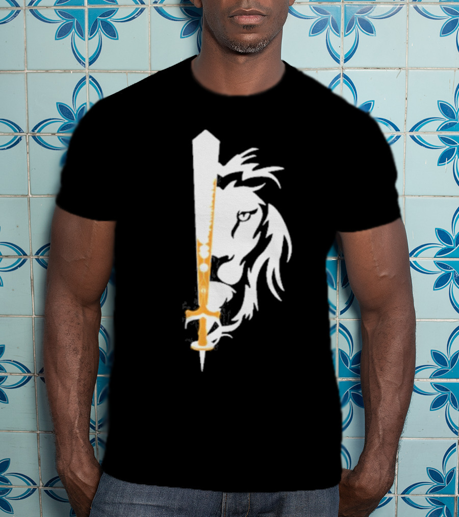 Real Sikh Lion And Sword Blackout Gold T-Shirt