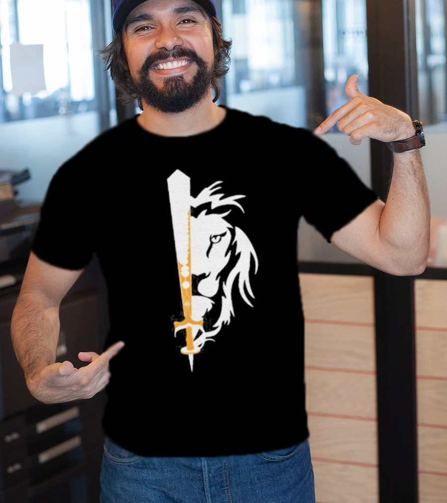 Real Sikh Lion And Sword Blackout Gold T-Shirt