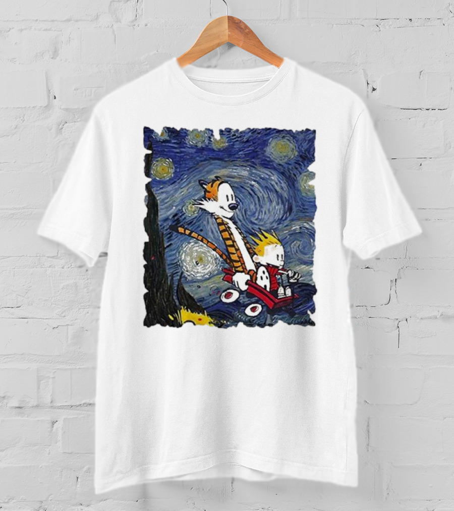 Vincent Van Gogh Starry Night Calvin And Hobbes Wagon T-Shirt