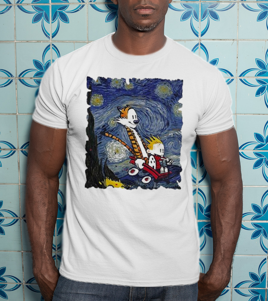 Vincent Van Gogh Starry Night Calvin And Hobbes Wagon T-Shirt