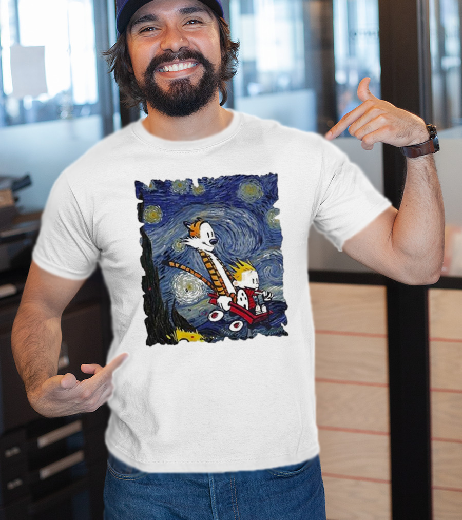 Vincent Van Gogh Starry Night Calvin And Hobbes Wagon T-Shirt
