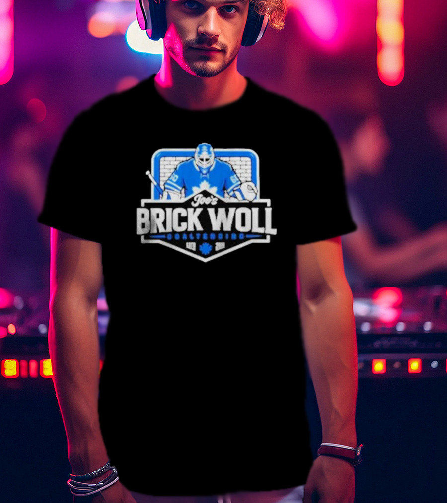 Joe's Brick Woll Goaltending Hockey Maple Leafs 60 Blue Goalie Blocking Net T-Shirt