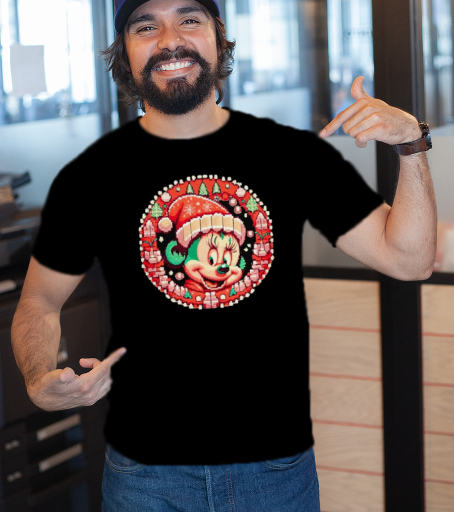 Minnie Mouse Christmas Sparkle Disney Magic Festive Holiday Santa Hat T-Shirt