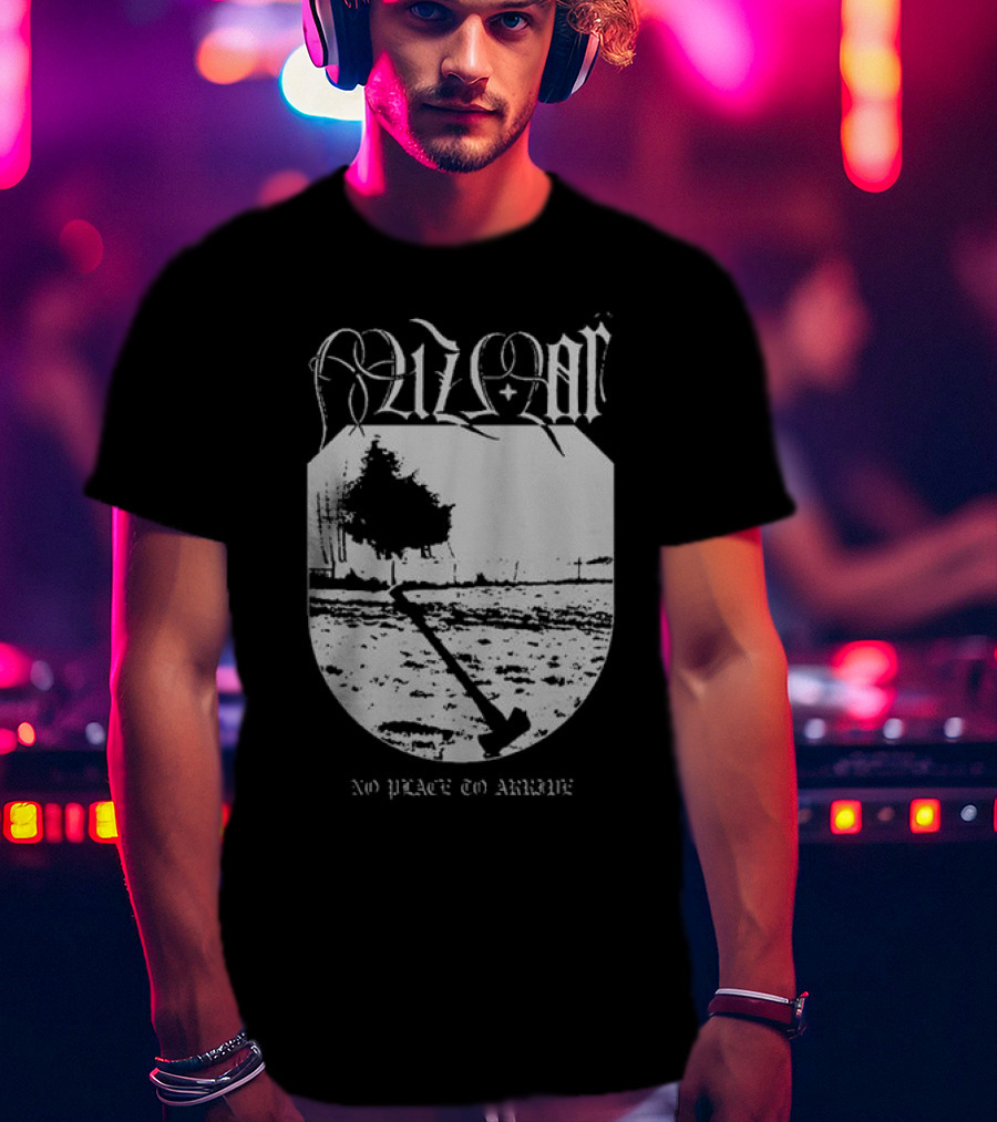 Mizmor No Place To Arriwe Black Metal Shield And Forest Scene T-Shirt