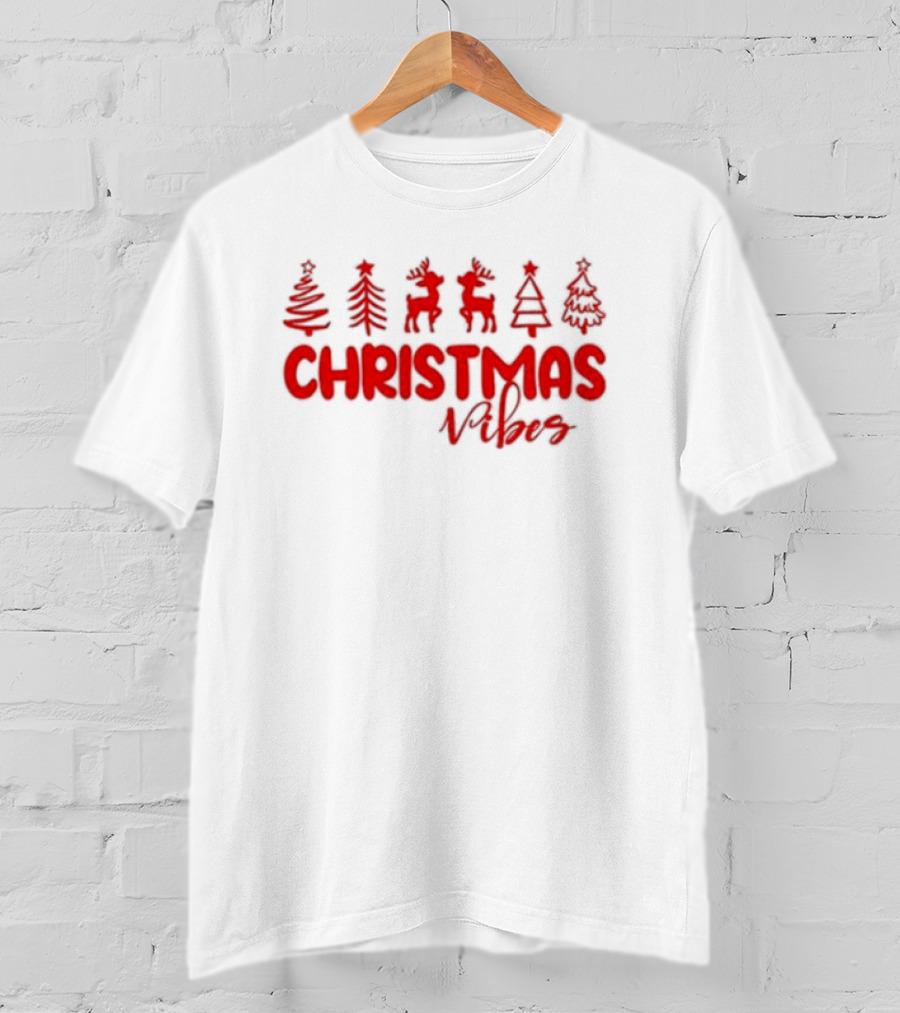 Christmas Vibes Festive Trees And Reindeer T-Shirt