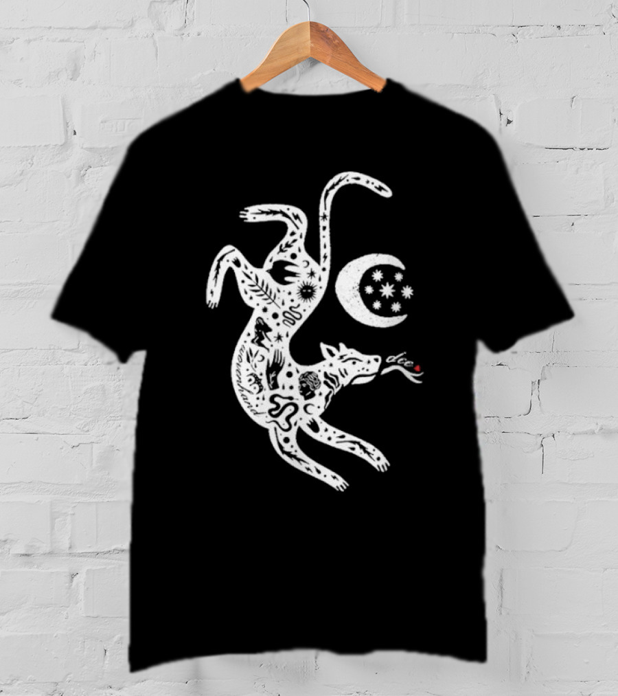Wovenhand Alchemist Wolf With Stars And Crescent Moon T-Shirt