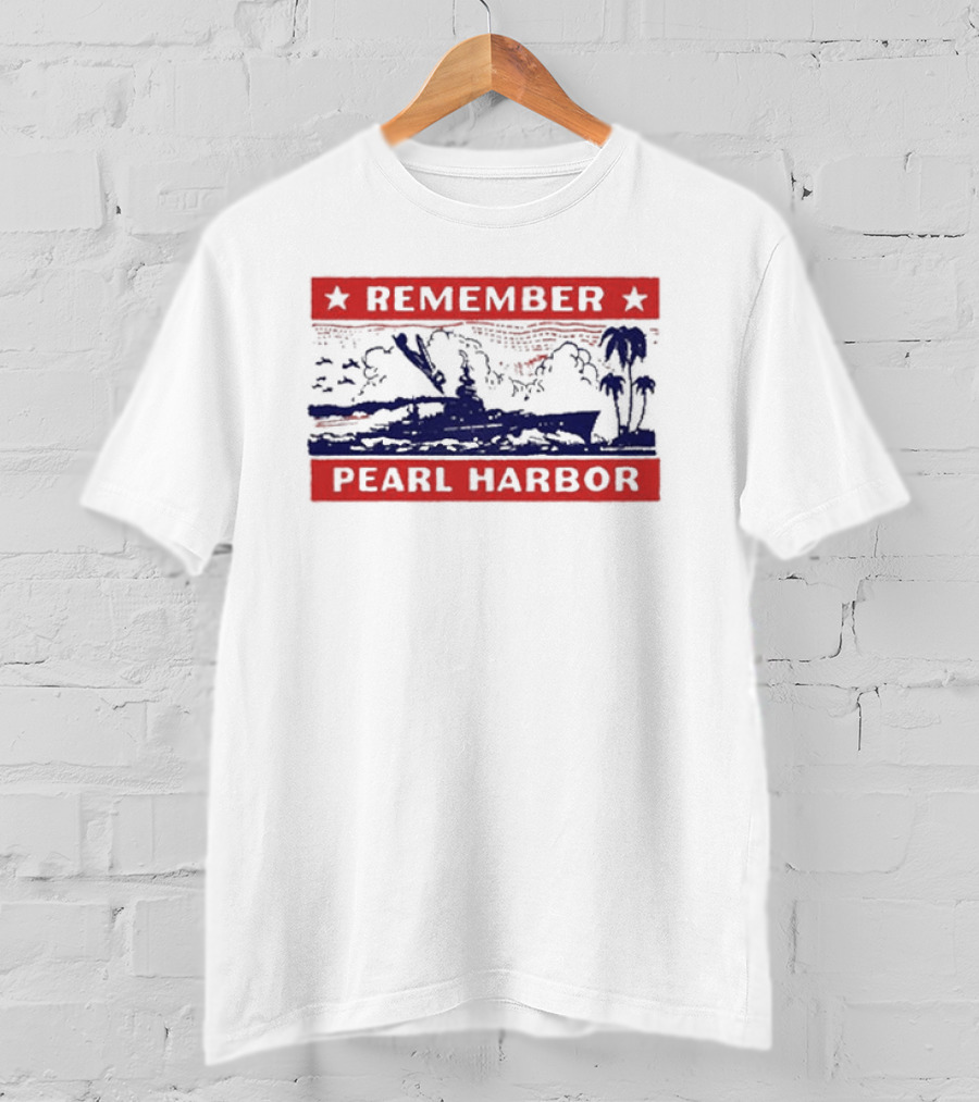 Remember Pearl Harbor 1941 Vintage Navy Battleship Aircraft Scene T-Shirt