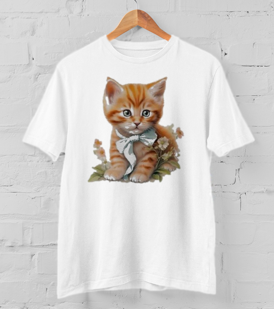 Beabadoobee Cat Kimchi Miso Kitten With Bow And Flowers T-Shirt
