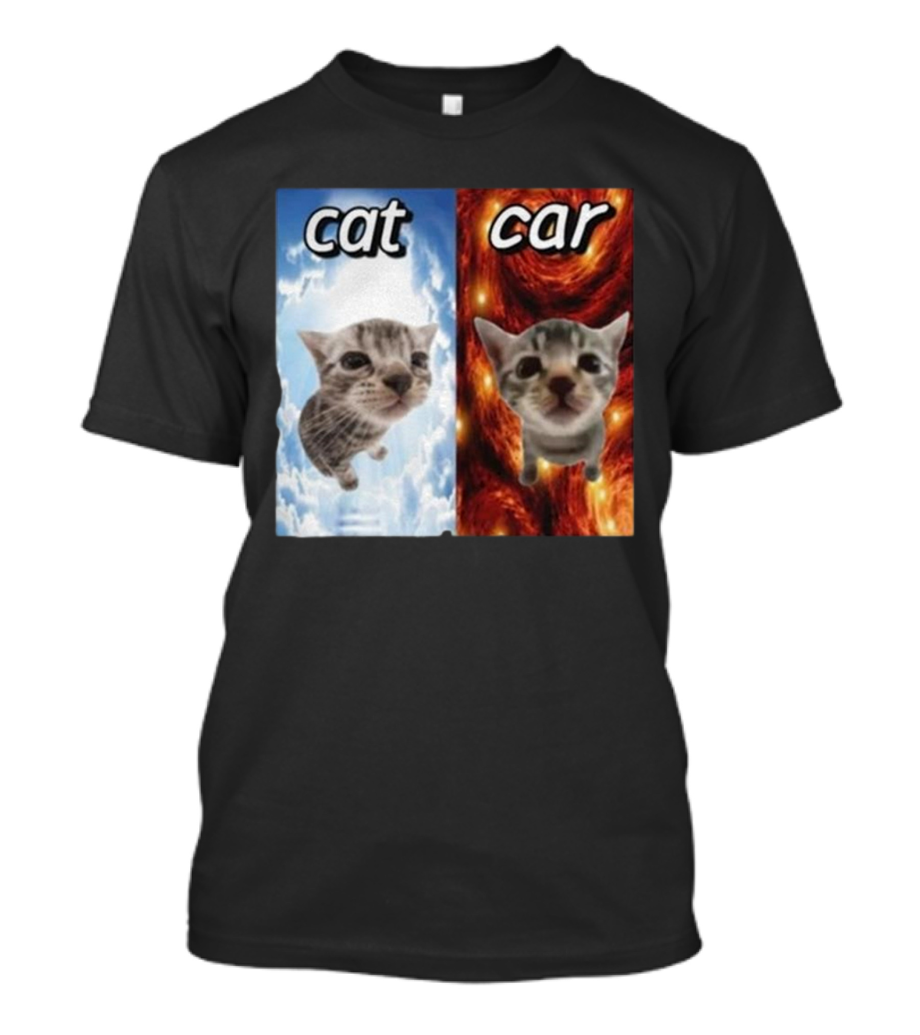 Cat Car Cringey Showdown In Cosmic Clouds And Fiery Vortex T-Shirt