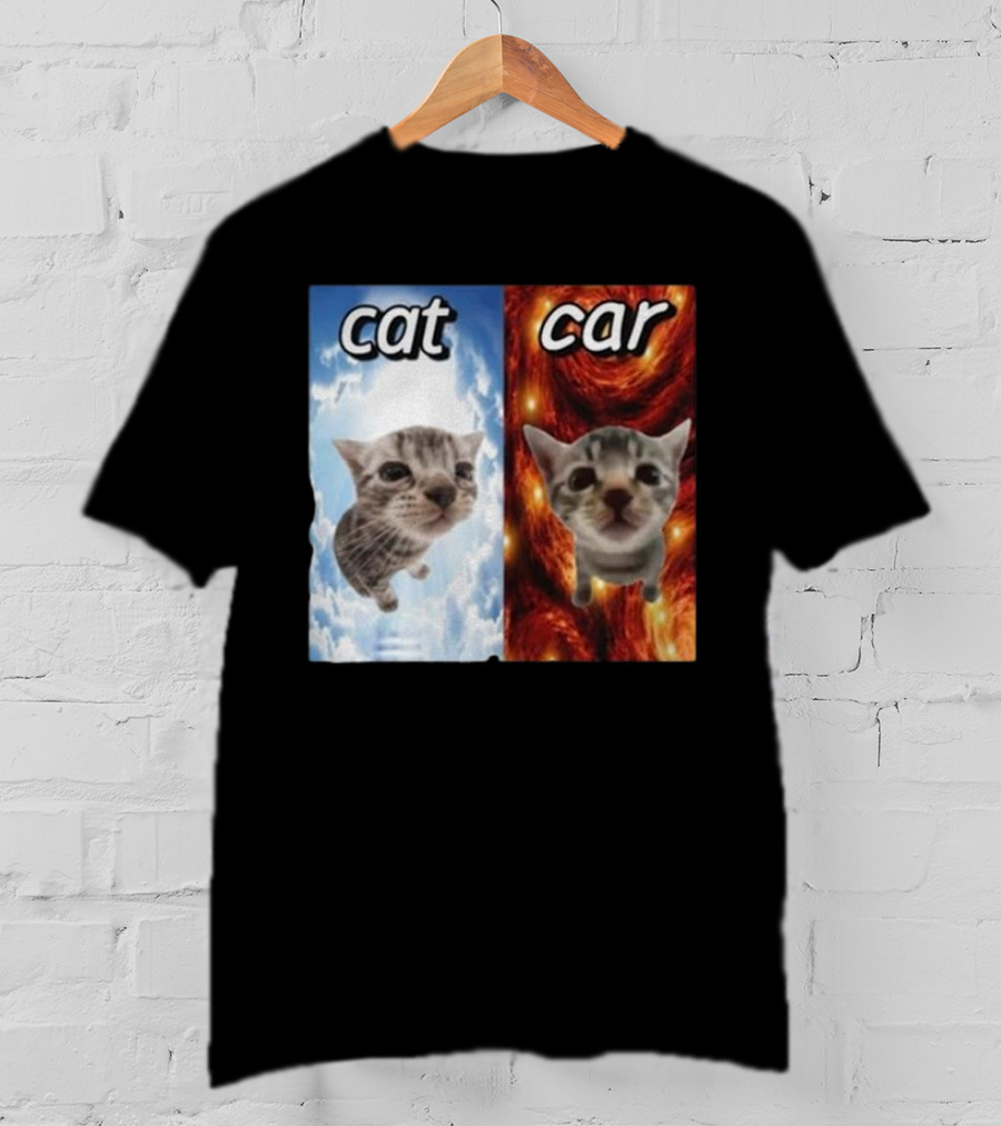 Cat Car Cringey Showdown In Cosmic Clouds And Fiery Vortex T-Shirt