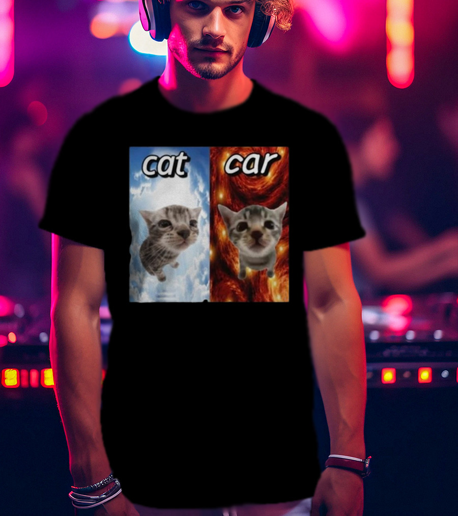 Cat Car Cringey Showdown In Cosmic Clouds And Fiery Vortex T-Shirt