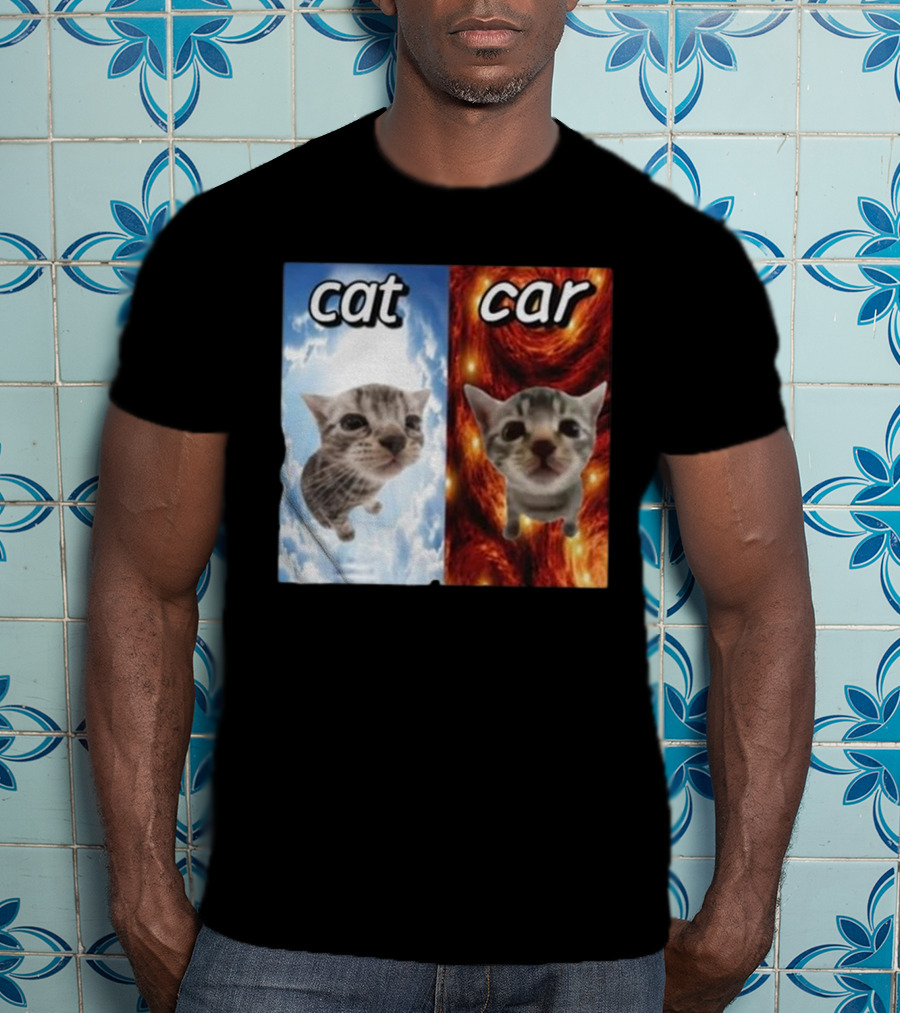 Cat Car Cringey Showdown In Cosmic Clouds And Fiery Vortex T-Shirt