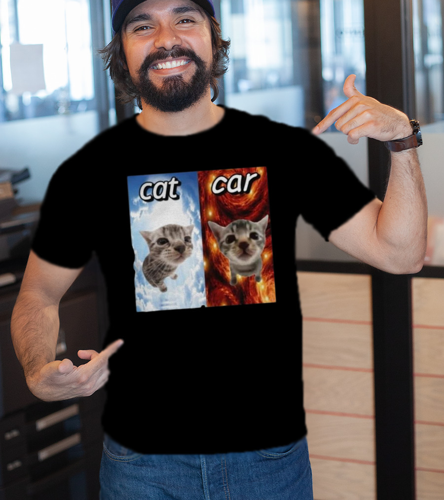 Cat Car Cringey Showdown In Cosmic Clouds And Fiery Vortex T-Shirt