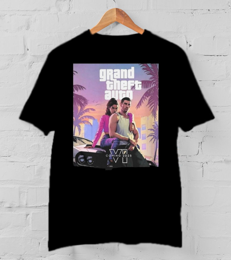 Grand Theft Auto VI Coming 2025 Retro Vice City Vibes Palm Trees Car T-Shirt