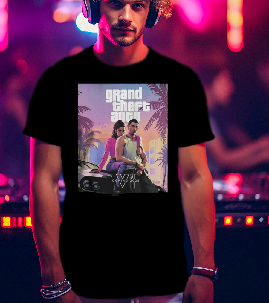 Grand Theft Auto VI Coming 2025 Retro Vice City Vibes Palm Trees Car T-Shirt