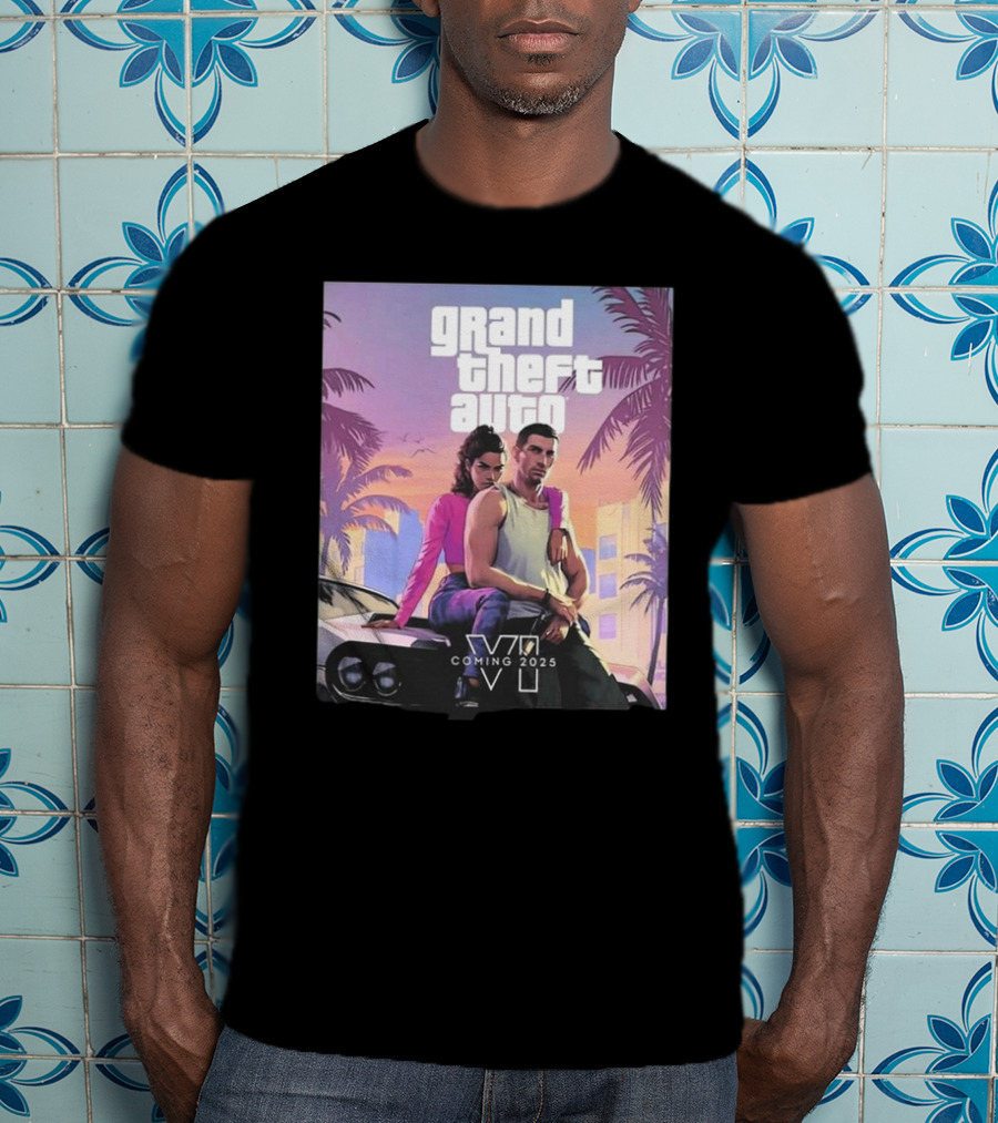 Grand Theft Auto VI Coming 2025 Retro Vice City Vibes Palm Trees Car T-Shirt