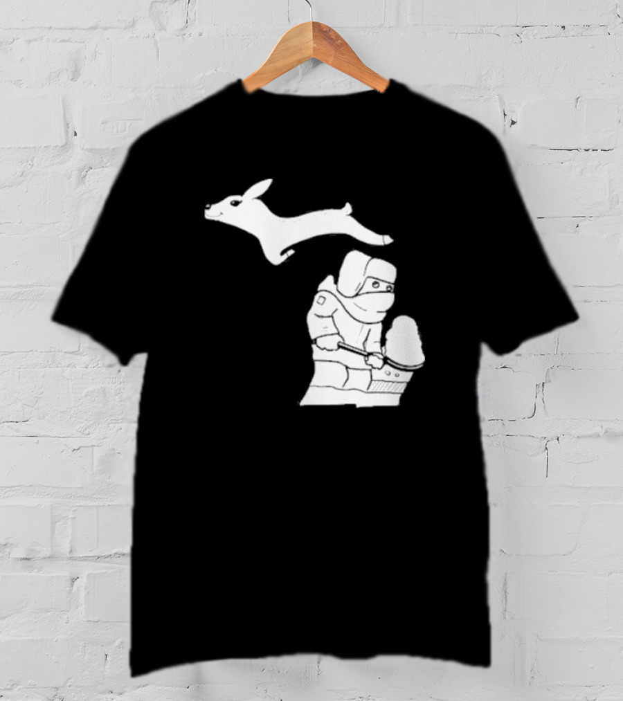 Michigan Snow Shoveling And Skiing Hare T-Shirt