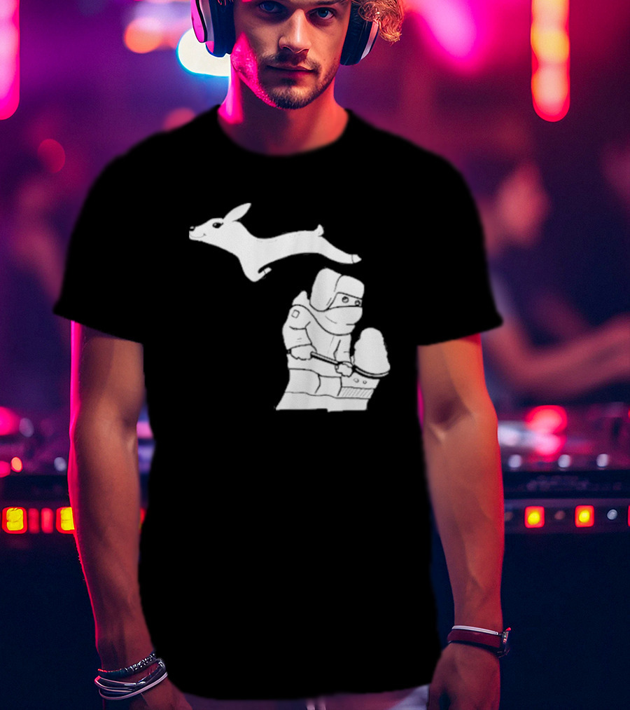 Michigan Snow Shoveling And Skiing Hare T-Shirt