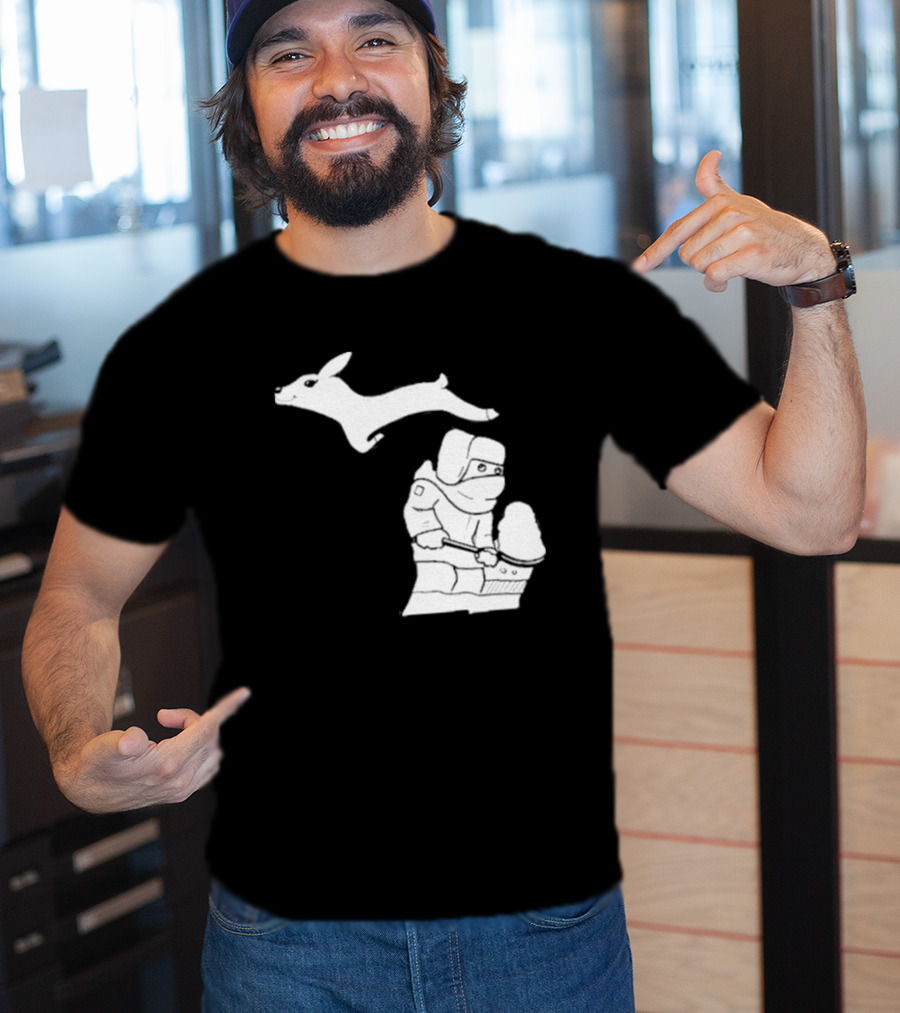 Michigan Snow Shoveling And Skiing Hare T-Shirt