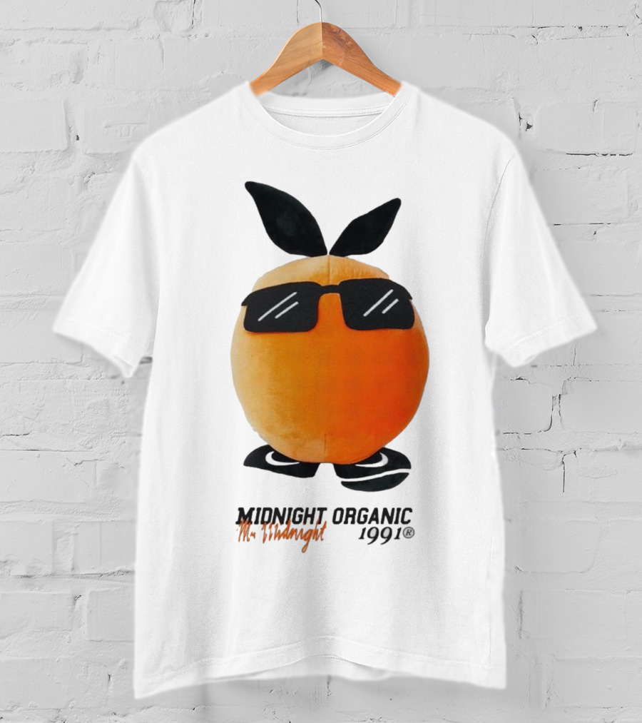 Midnight Organic Mr. Midnight 1991 Orange Character With Sunglasses T-Shirt