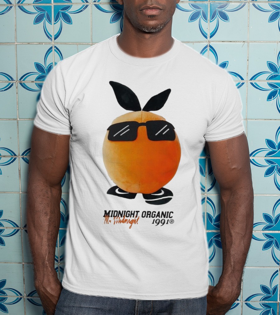 Midnight Organic Mr. Midnight 1991 Orange Character With Sunglasses T-Shirt