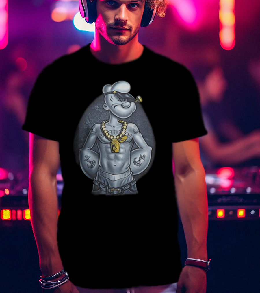 Popeye The Sailor Man Gangster Thug Jewelry Tattoos Pipe T-Shirt