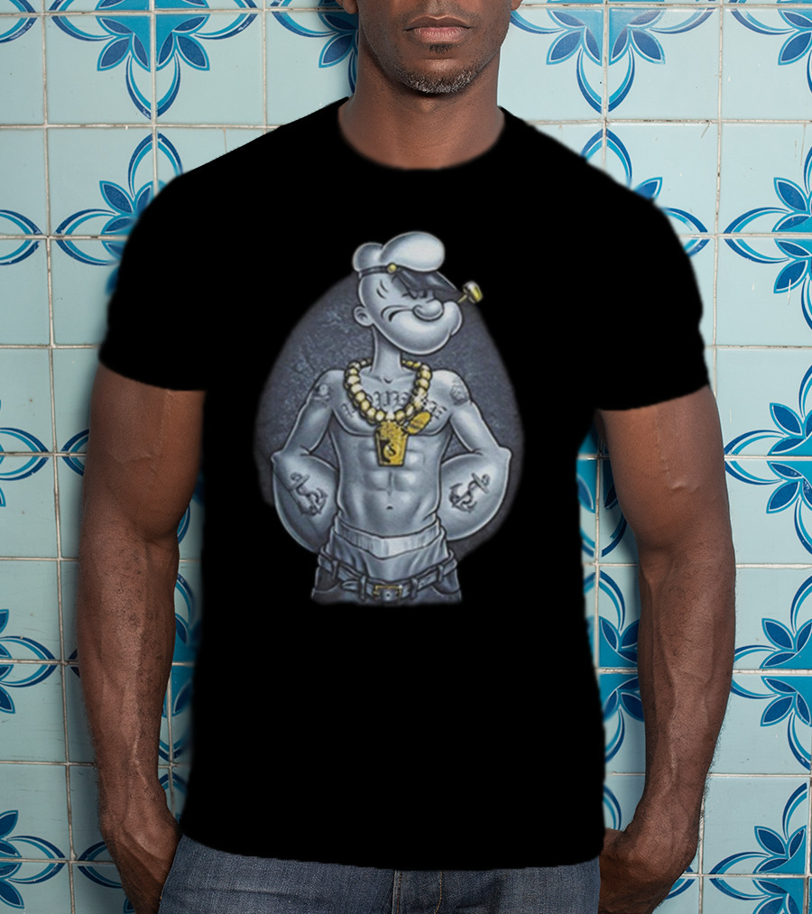 Popeye The Sailor Man Gangster Thug Jewelry Tattoos Pipe T-Shirt