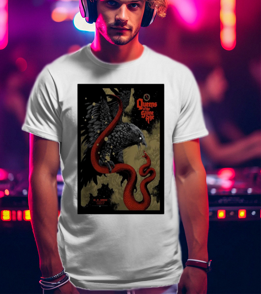 Queens Of The Stone Age R Mederos Art With Red Snake And Black Bird December 9 T-Shirt
