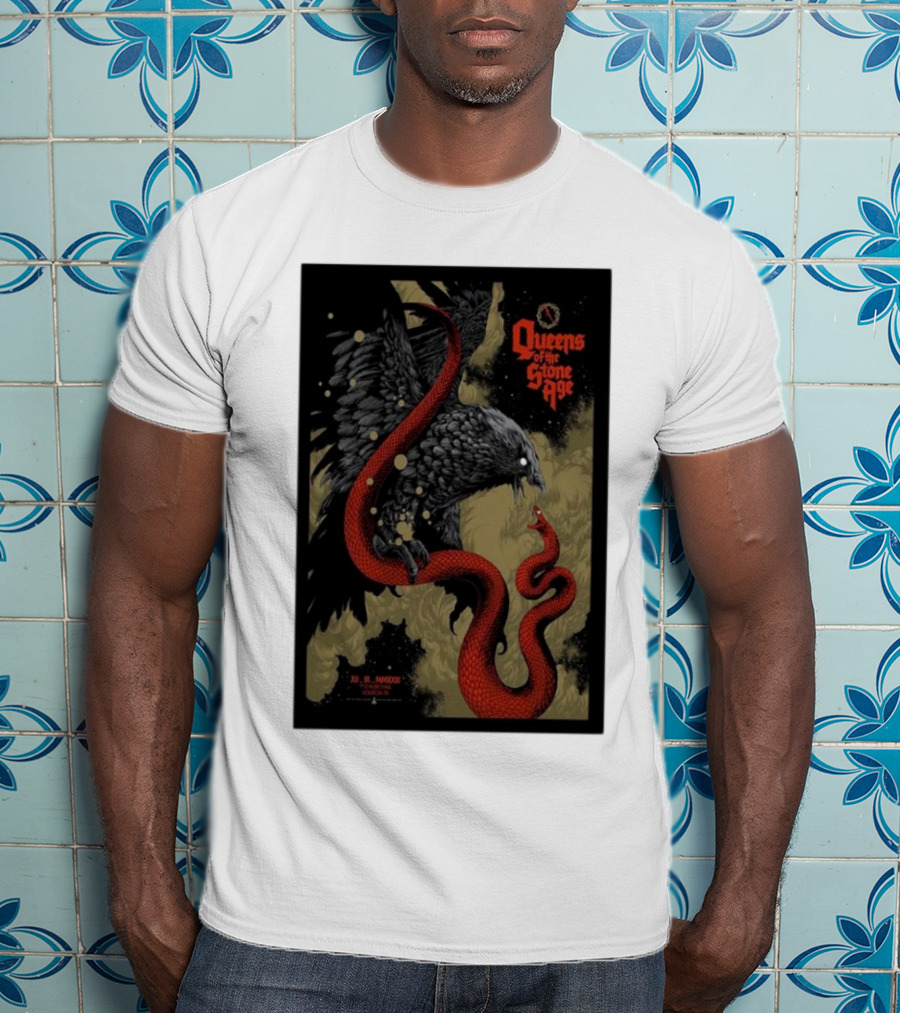 Queens Of The Stone Age R Mederos Art With Red Snake And Black Bird December 9 T-Shirt