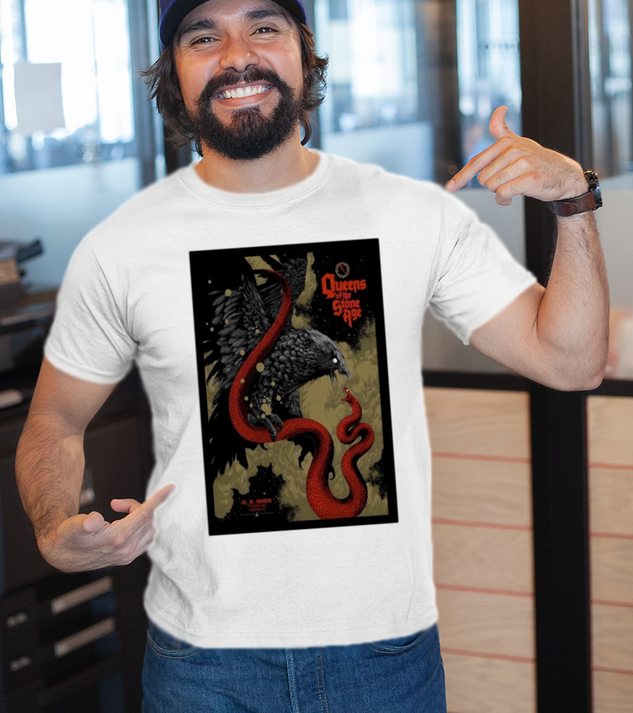 Queens Of The Stone Age R Mederos Art With Red Snake And Black Bird December 9 T-Shirt