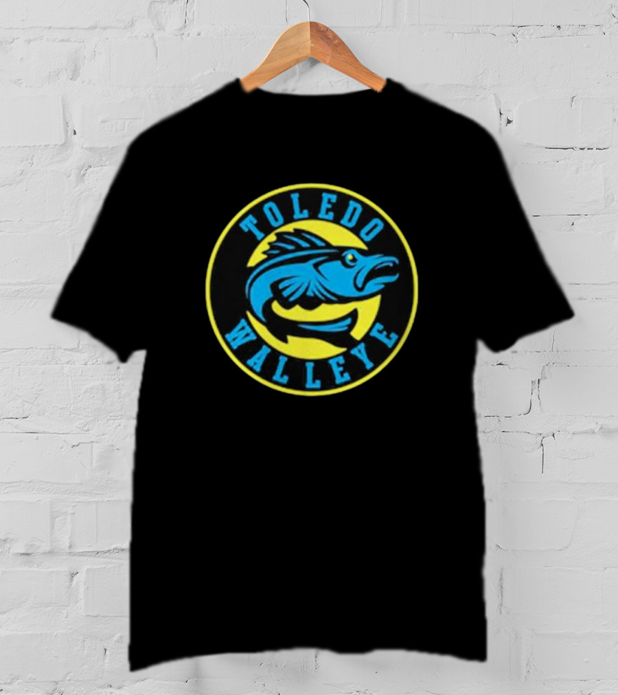 Toledo Walleye Logo Blue Fish Black Yellow Circular Badge T-Shirt