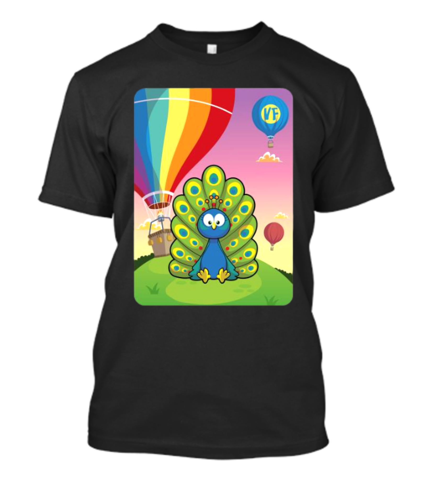 Vee Friends Practical Peacock Colorful Hot Air Balloon Vee Friends T-Shirt