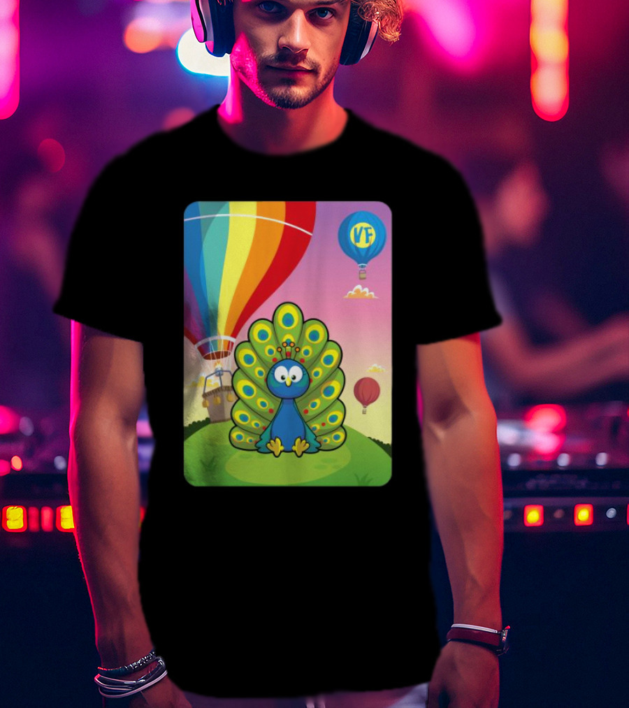 Vee Friends Practical Peacock Colorful Hot Air Balloon Vee Friends T-Shirt